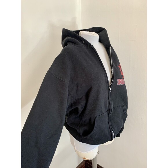 VTG 2000s y2k Russell Indiana Univ IU Hoosier Sweatshirt Hoodie Blk Zip Cotton l - Picture 11 of 16